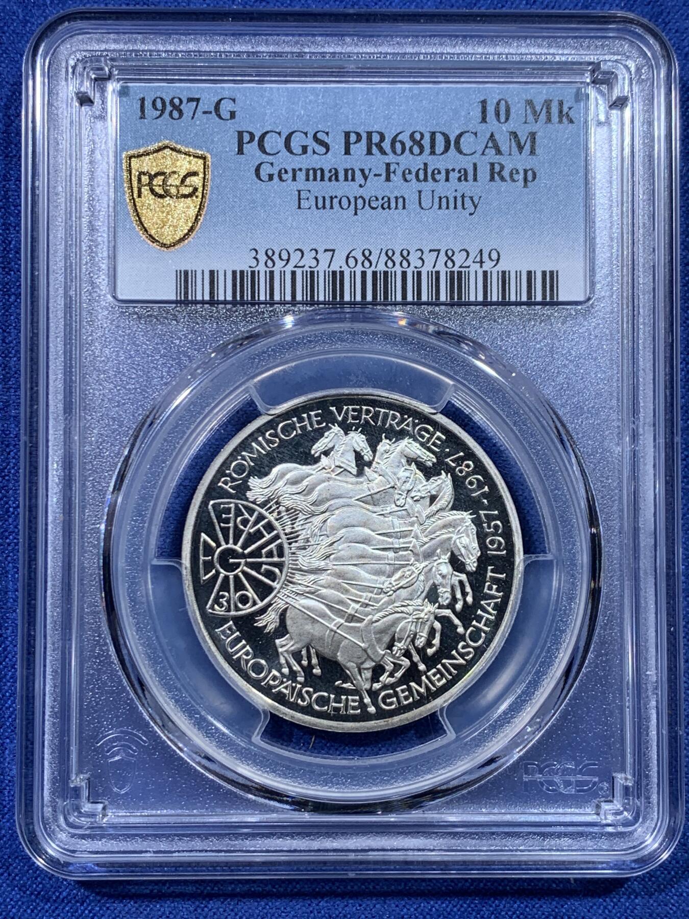 《竞宝斋》第434场 周日，周一2场连拍 （全场包邮） PCGS PR68DCAM 1987年德国精制10马克纪念银币 超高分 镜面效果非常棒