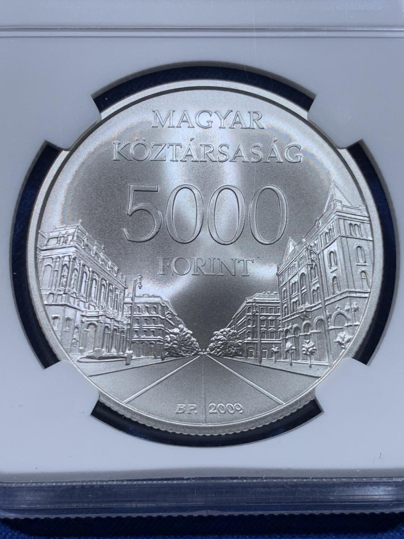 《竞宝斋》第434场 周日，周一2场连拍 （全场包邮） NGC MS69 克劳斯获奖币 匈牙利联合国教科文组织世界遗产 2009年布达佩斯5000福林普制银币 31.46g 925银 发行量4000枚