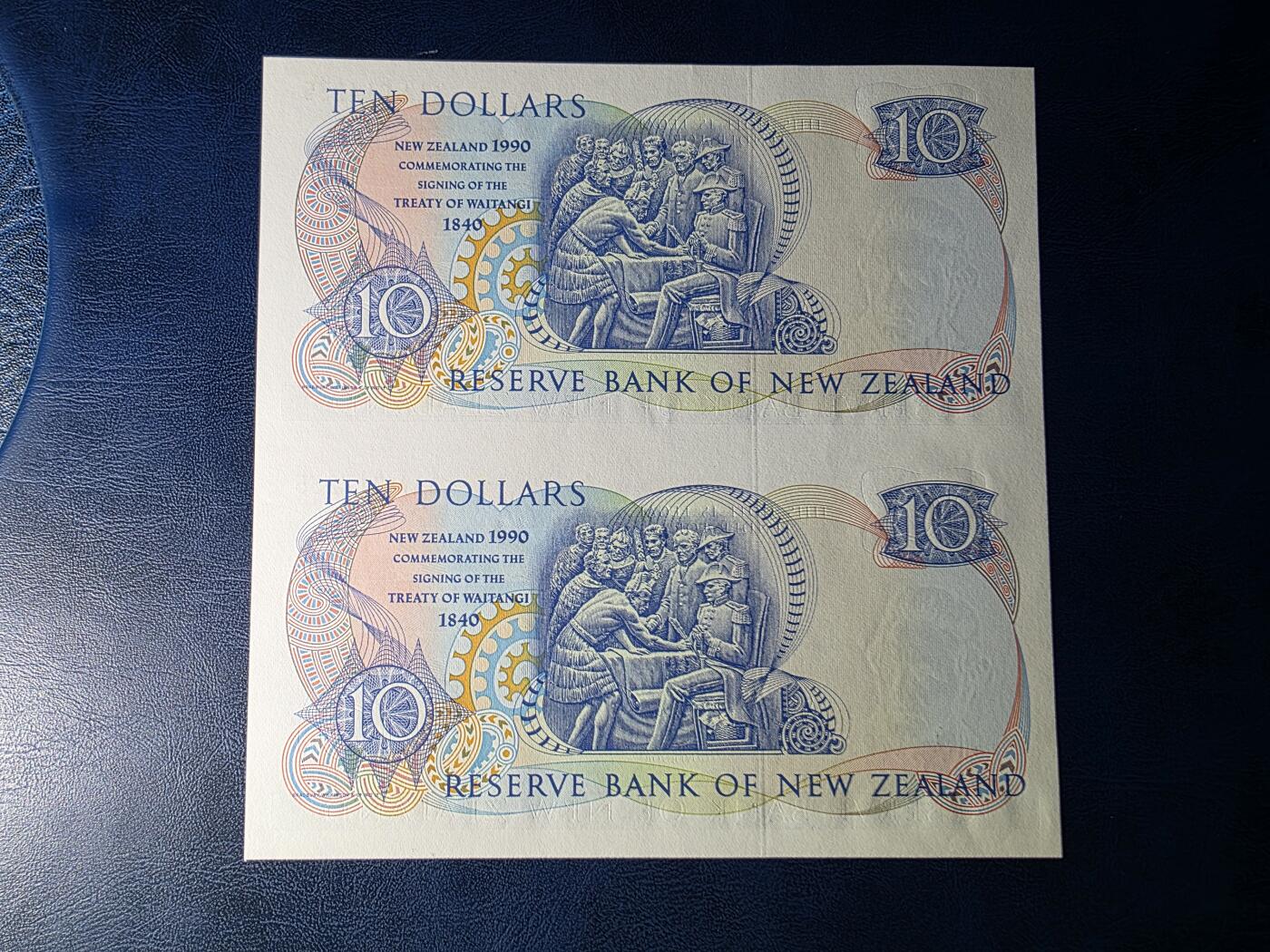 叁拾收藏第33期 新西兰90年10元  纪念钞  2连体  UNC  一张乱龙号
