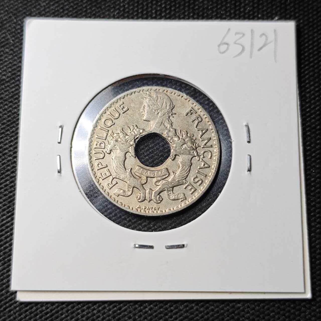 KK钱币收藏小铺  第363场  2月预留时间 周末发货  1938法属印支5分镍币