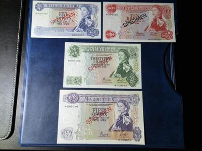叁拾收藏第33期 - 毛里求斯戎装女王 样钞一套  UNC （个别有潮斑）