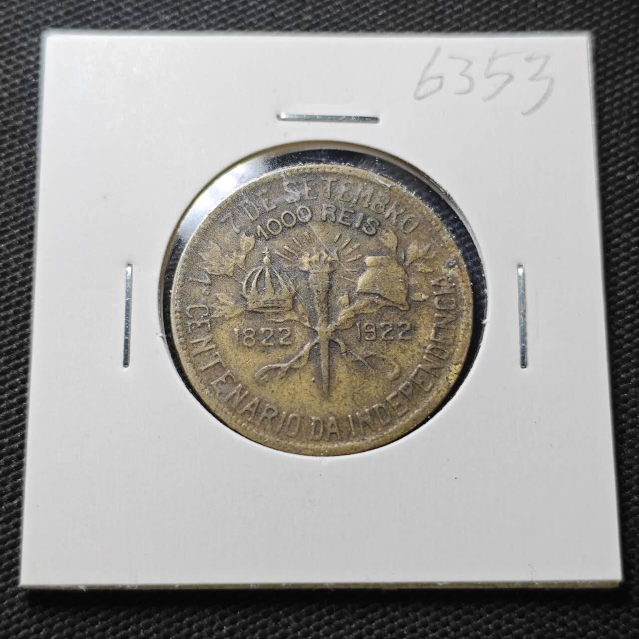 KK钱币收藏小铺  第363场  2月预留时间 周末发货  1922巴西1000瑞斯铜币 纪念币