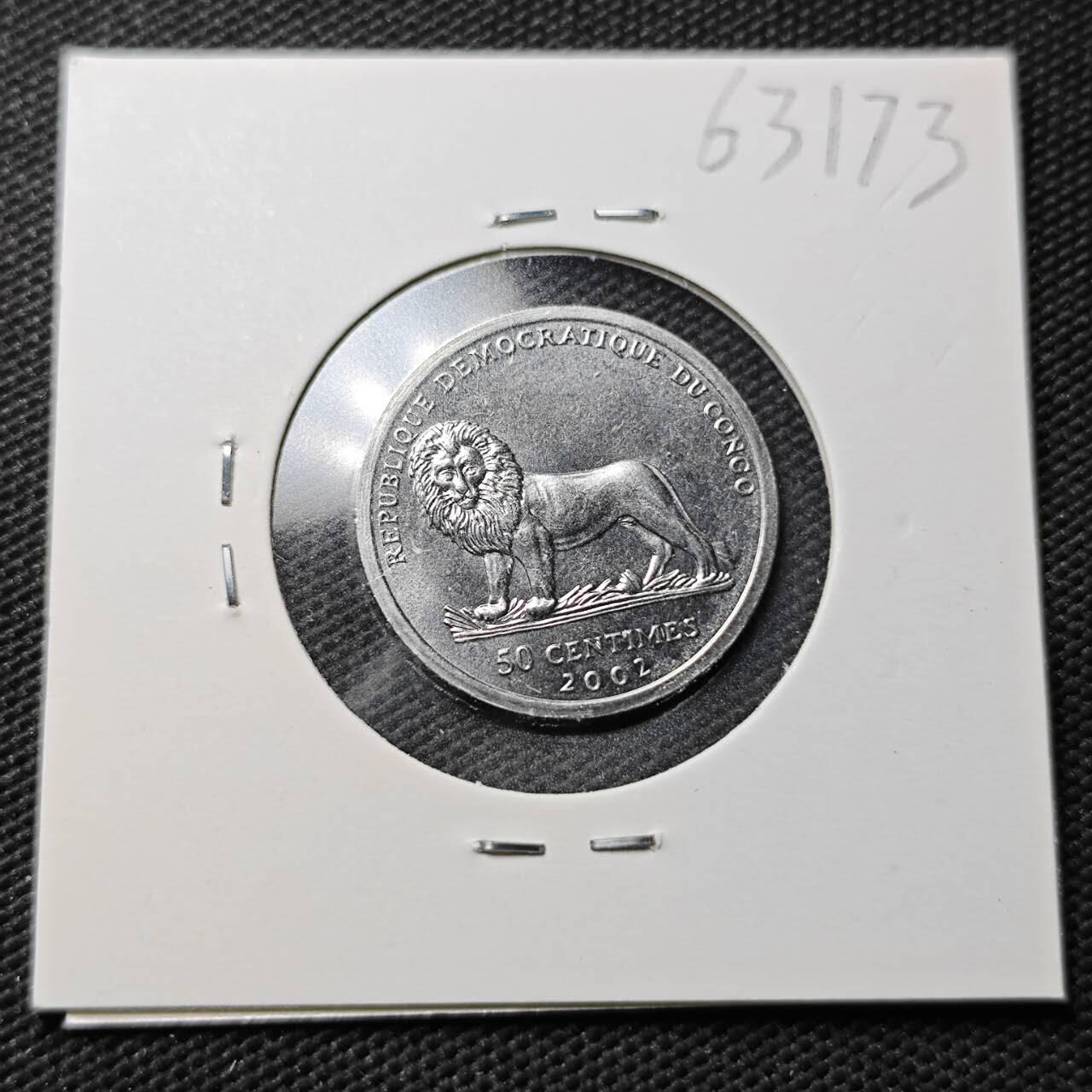 KK钱币收藏小铺  第363场  2月预留时间 周末发货  2002刚果50分狮子