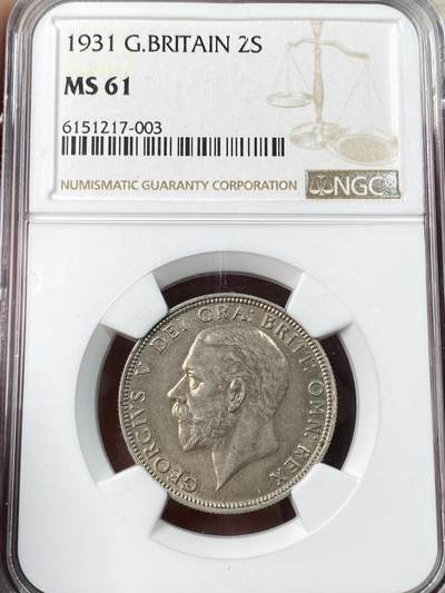 万国钱币拍卖第054期 - NGC MS61 1931年英国乔治五世2先令银币 原味英国淡彩