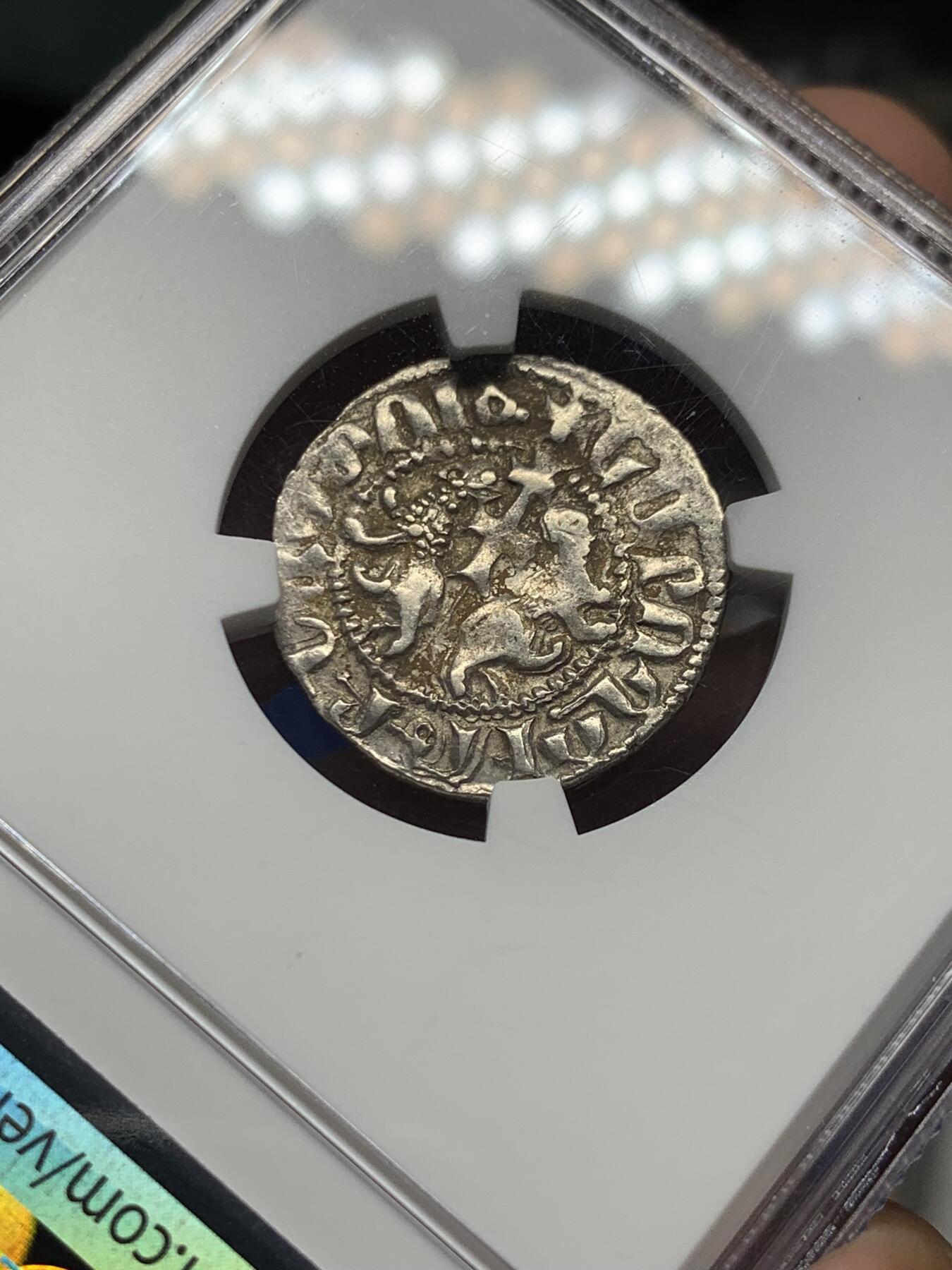 《竞宝斋》第434场 周日，周一2场连拍 （全场包邮） NGC XF 西里西亚-亚美尼亚Levon一世1198-1219年中世纪打制银币，十字军标签。