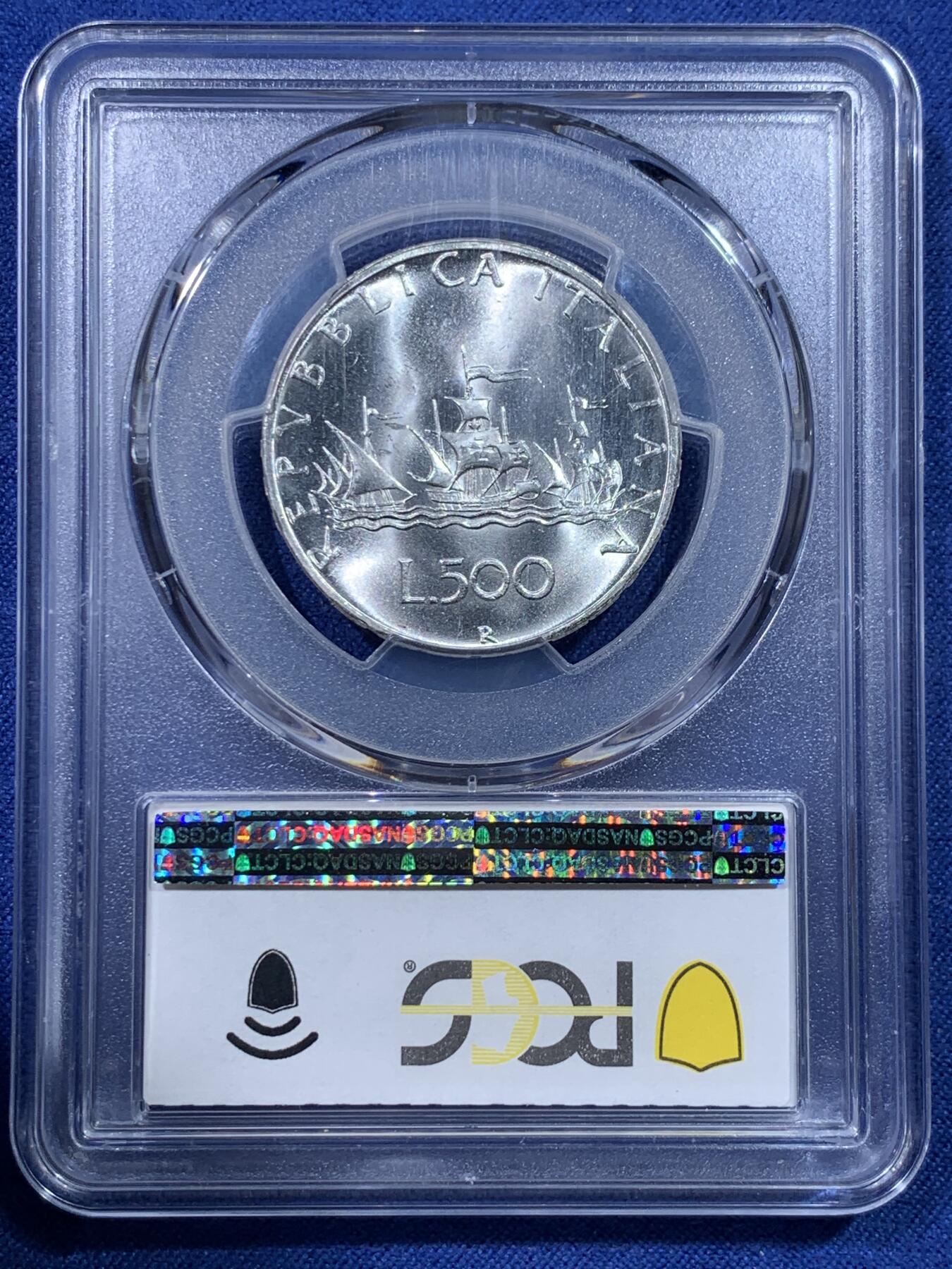 《竞宝斋》第434场 周日，周一2场连拍 （全场包邮） PCGS MS66 意大利1967年500里拉银币 哥伦布文艺复兴少女 卷拆原光