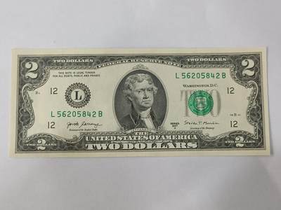 【游宝拍卖】乙巳蛇年84期  - 美国-2美元【SERIES-2017A L12旧金山版 L56205842 全新UNC】