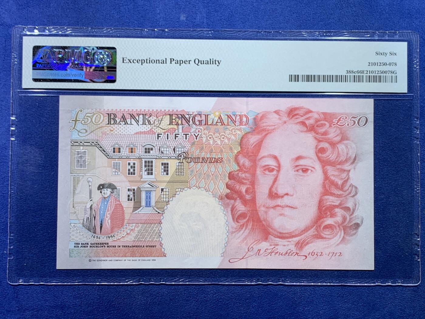 《竞宝斋》第434场 周日，周一2场连拍 （全场包邮） PMG 66EPQ 1994年英国E序列 50镑 女王钞