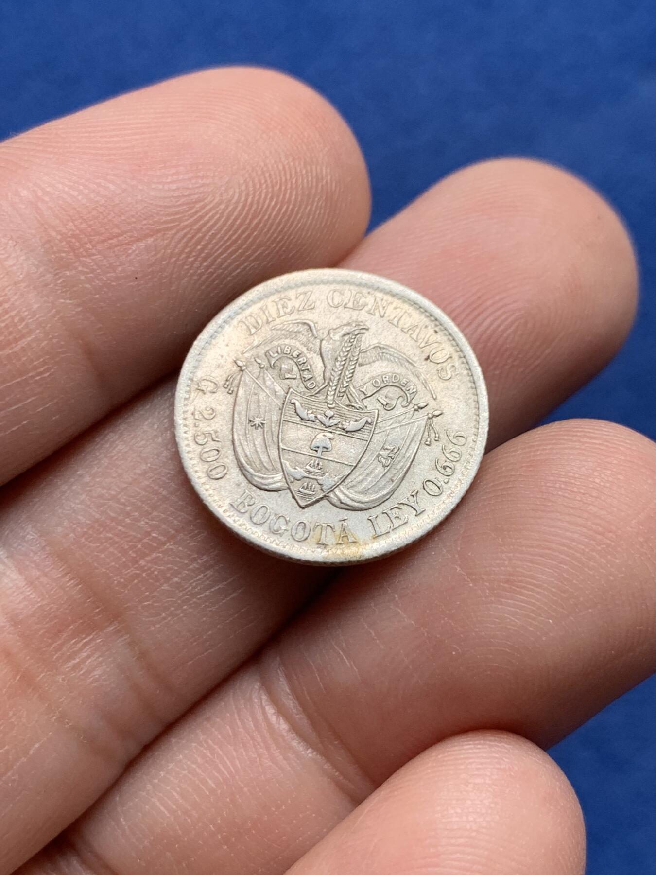 《竞宝斋》第434场 周日，周一2场连拍 （全场包邮） 哥伦比亚1897年10分银币 少见种类，布鲁塞尔造币厂铸造，铸造量仅264.2万枚，国内少见，外网价高。