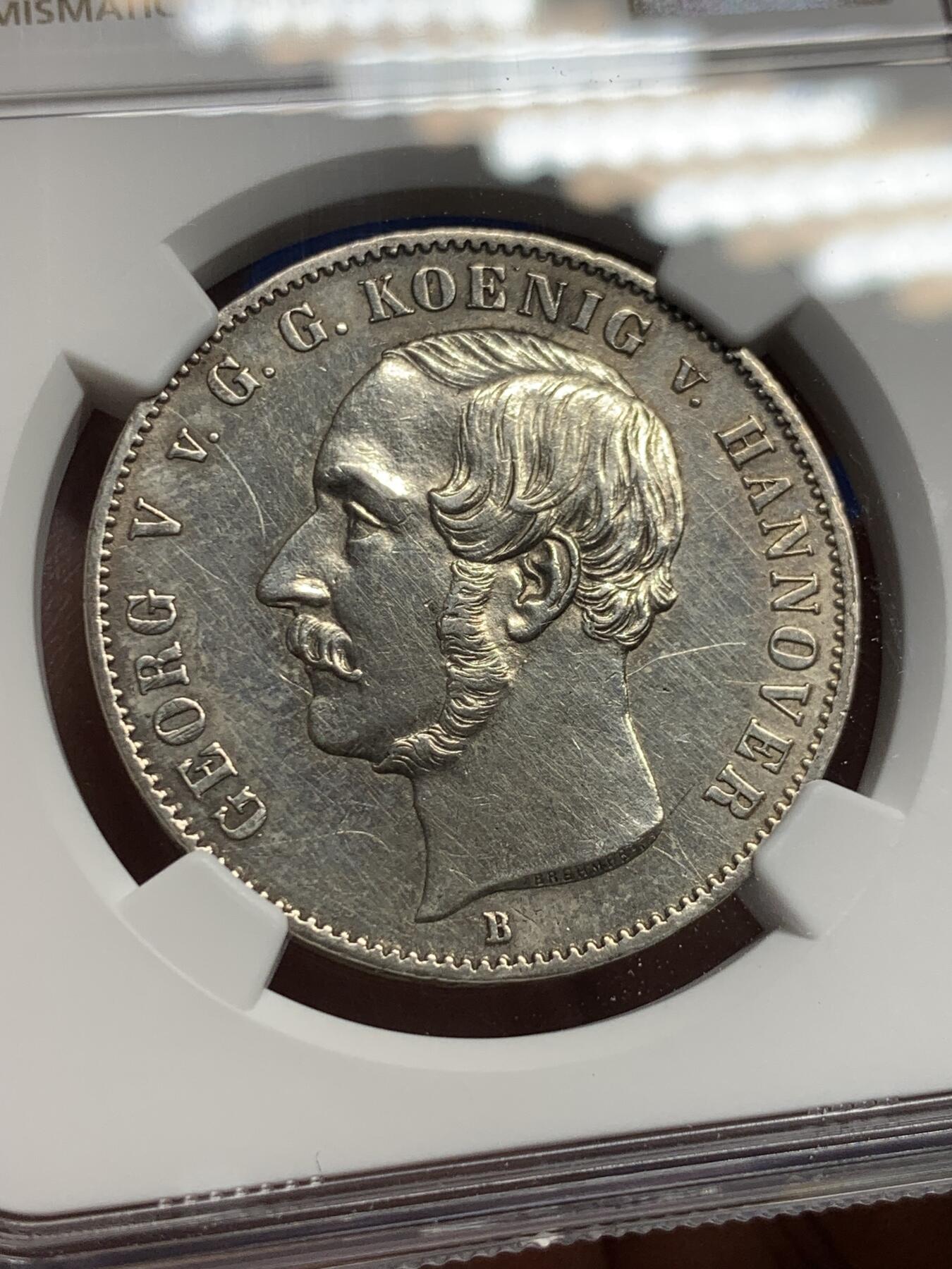 《竞宝斋》第434场 周日，周一2场连拍 （全场包邮） NGC UNCD 德国 1854年 汉诺威纹章 1泰勒 银币