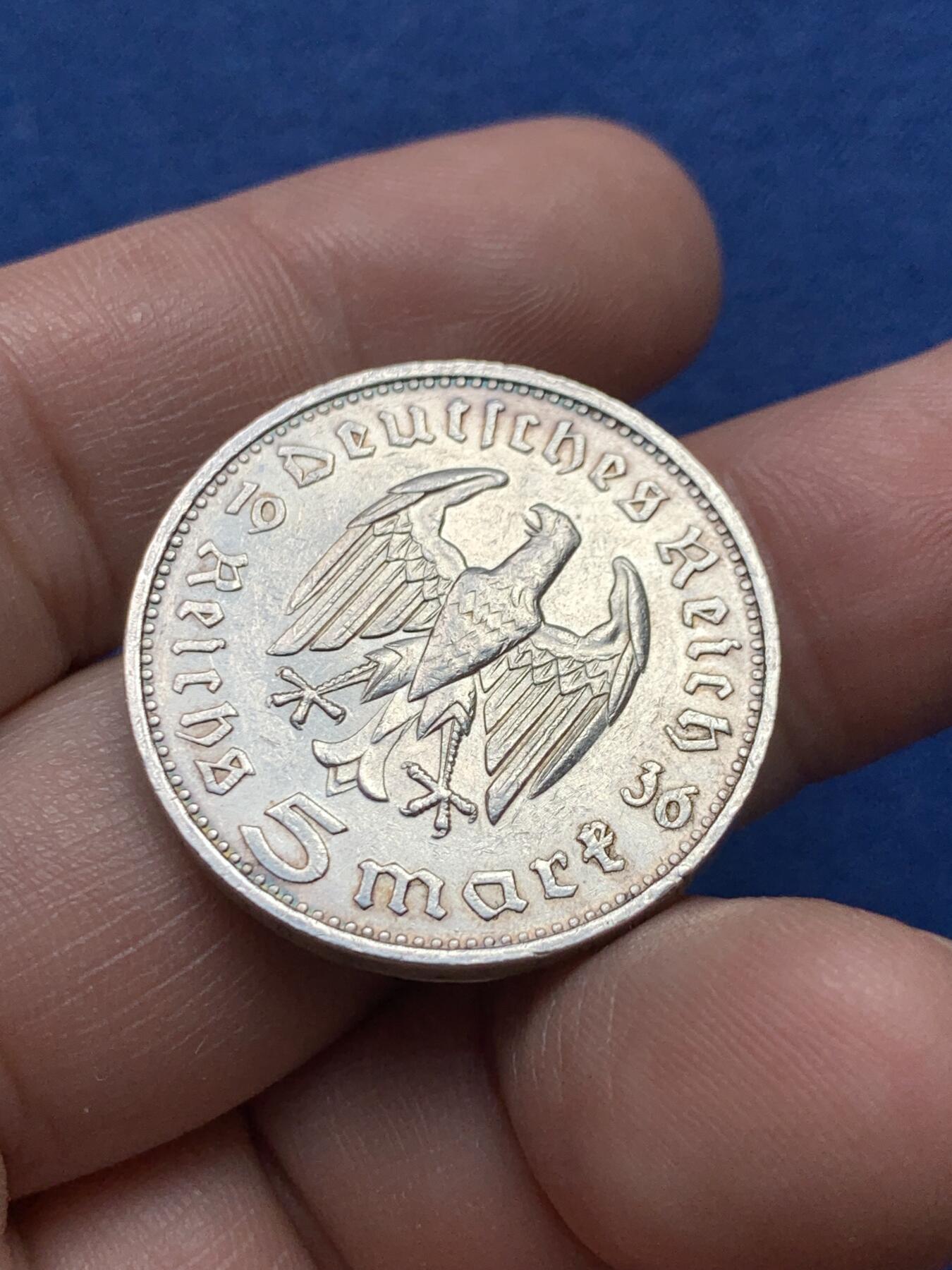 《竞宝斋》第434场 周日，周一2场连拍 （全场包邮） 德国 1936年 兴登堡 5马克银币