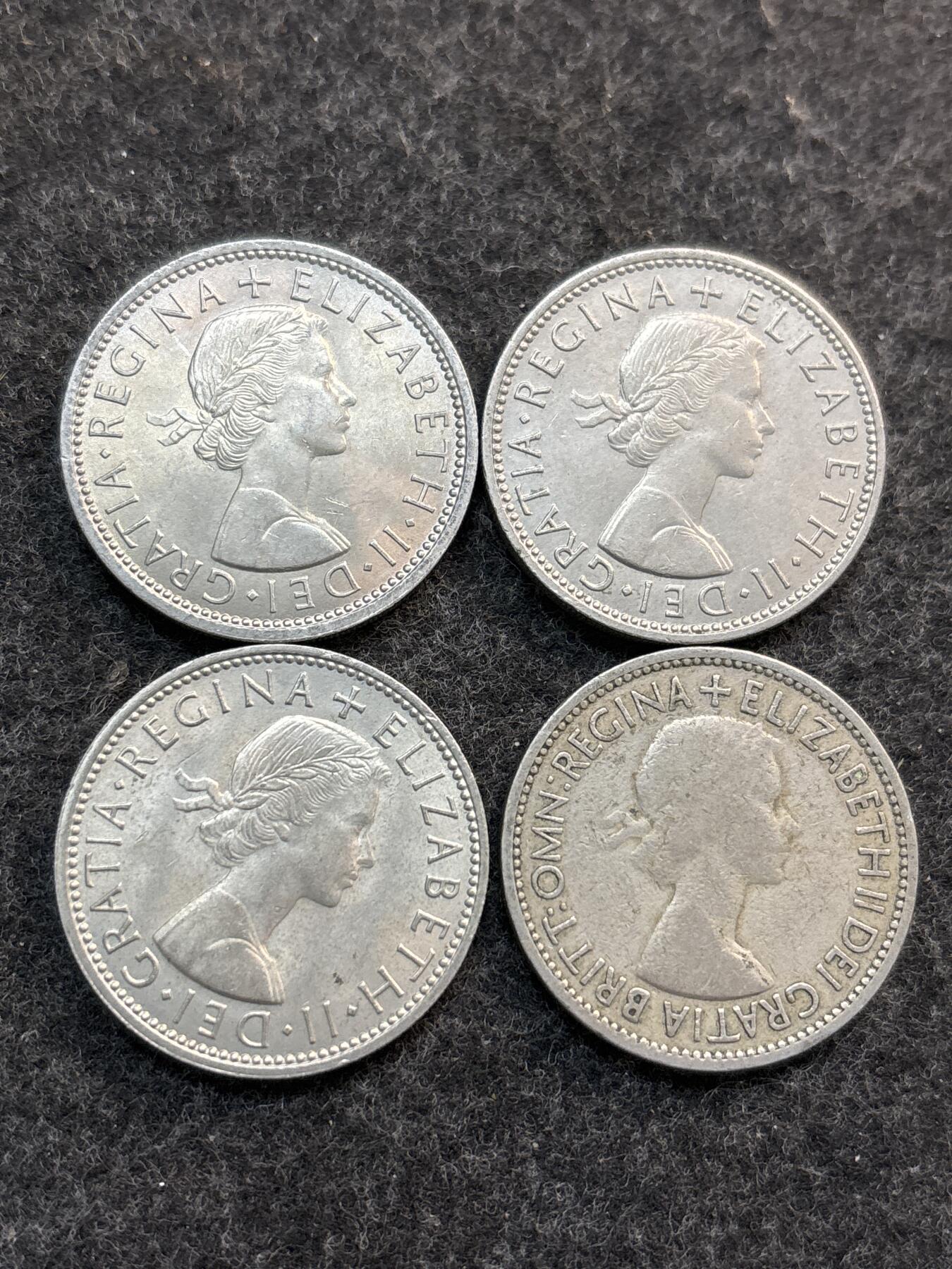 文馨钱币收藏第 278 场，银元，纸币，铜章场 长期接收代拍品 英国女王 2 先令 4 枚，3 枚原光➕一枚登基