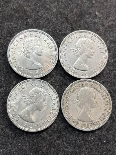 文馨钱币收藏第 278 场，银元，纸币，铜章场 长期接收代拍品 - 英国女王 2 先令 4 枚，3 枚原光➕一枚登基