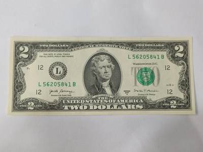 【游宝拍卖】乙巳蛇年84期  - 美国-2美元【SERIES-2017A L12旧金山版 L56205841 全新UNC】
