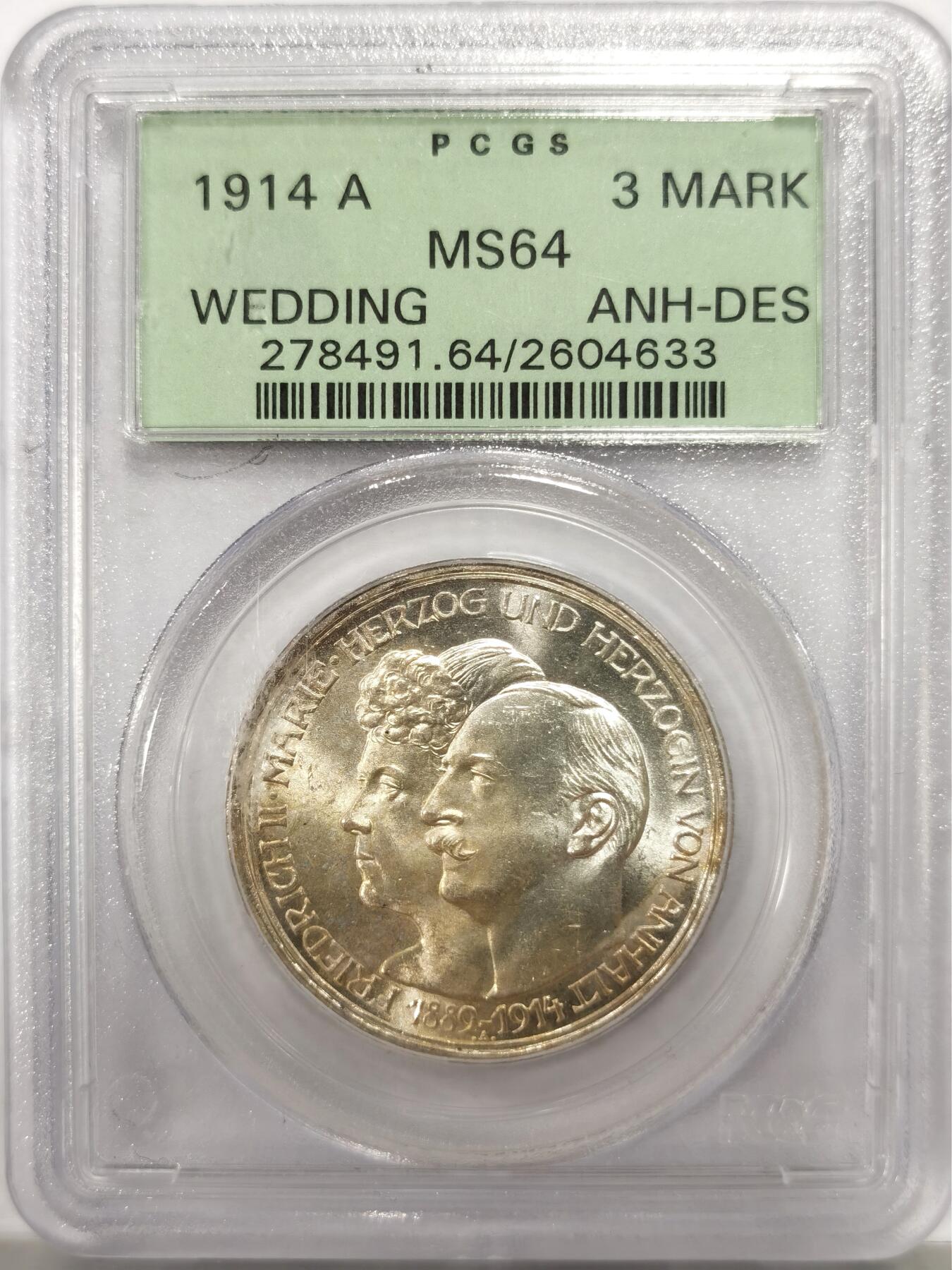 博洋堂“物美丰成”11月精品专场暨第145期（全场包邮） PCGS MS64 德国安哈特德绍1914年银婚3马克纪念银币