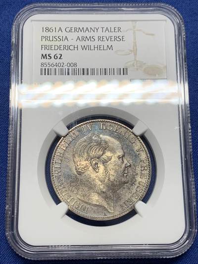 《竞宝斋》第435场 周日，周一2场连拍 （全场包邮） - NGC MS62 德国 1861年 威廉四世 末年离冠鹰1泰勒 深彩包浆裹身 小特年