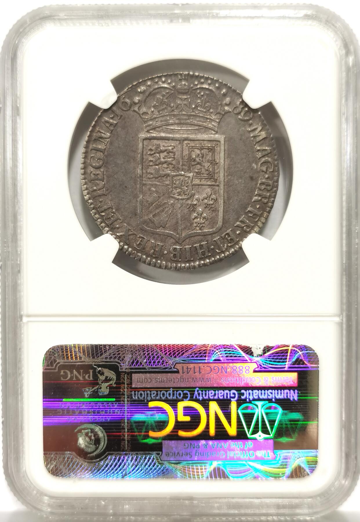 博洋堂“物美丰成”11月精品专场暨第145期（全场包邮） NGC XF40 英国1689年威廉与玛丽1/2克朗银币，少见好品种，同分中的佼佼者