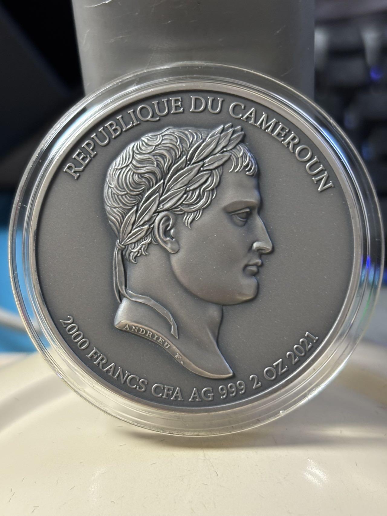 第181期拍卖 获奖喀麦隆2021年拿破仑逝世200周年高浮雕银币，999银，发行量200枚，获得钱币之星经典硬币大奖第一名