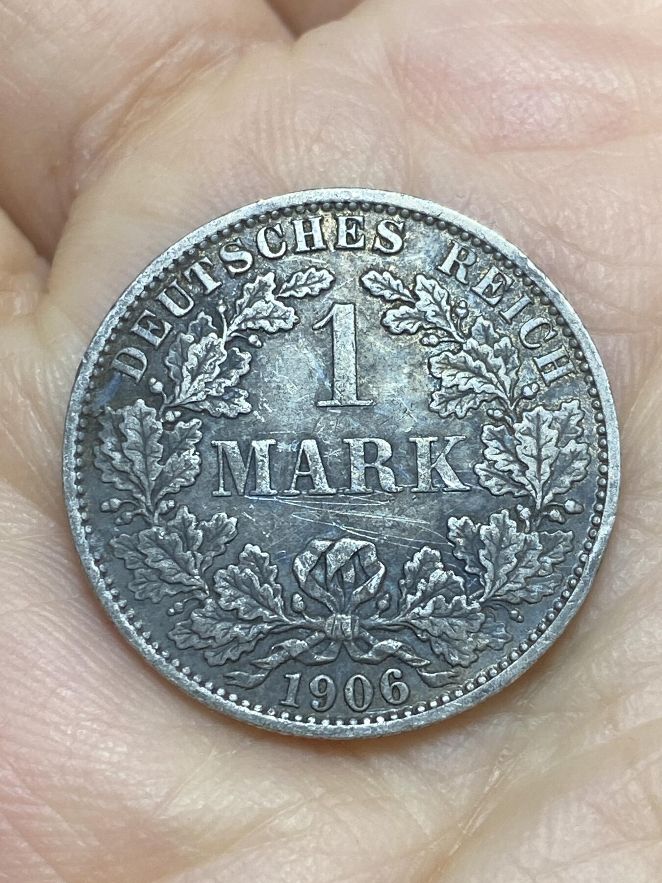 2025年第一百二十二场(总第一百四十八场）外国好品散币(免佣金) 德意志帝国1906年1马克银币(威廉二世时期，A标柏林造，900银)