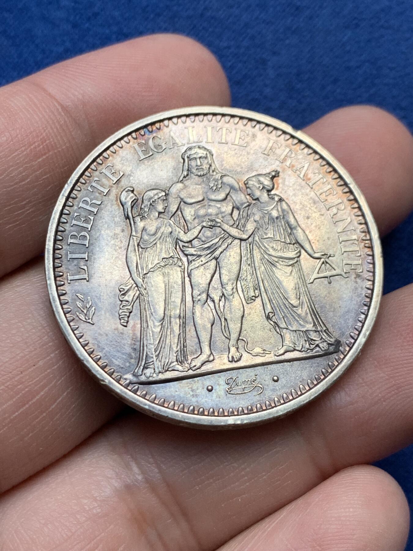 《竞宝斋》第435场 周日，周一2场连拍 （全场包邮） 法国1970年大力神10法郎银币 品相如图