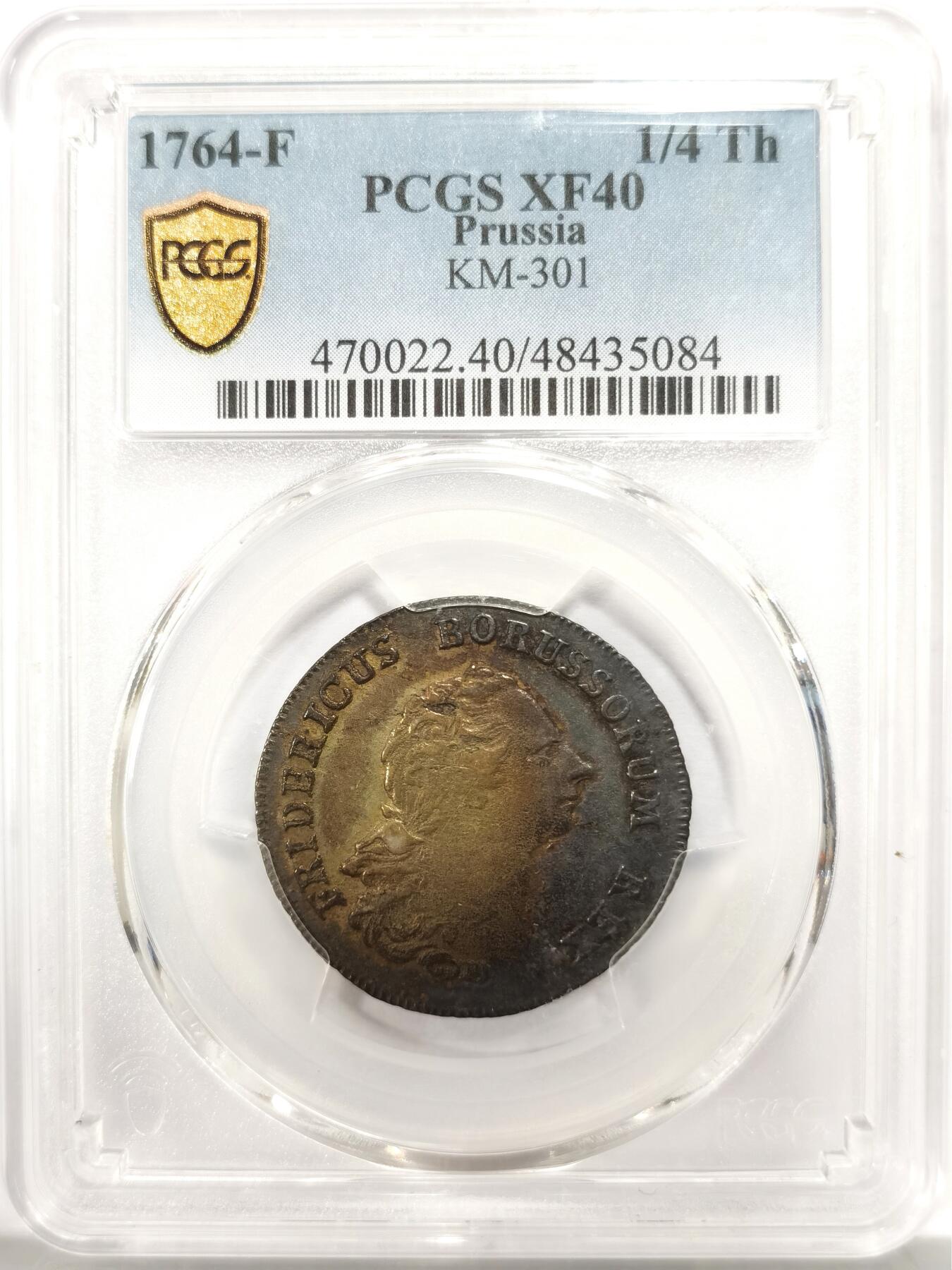 博洋堂“物美丰成”11月精品专场暨第145期（全场包邮） PCGS XF40 德国普鲁士1764年腓特烈大帝大炮王冠鹰1/4泰勒银币，非常少见，唯一冠军分！
