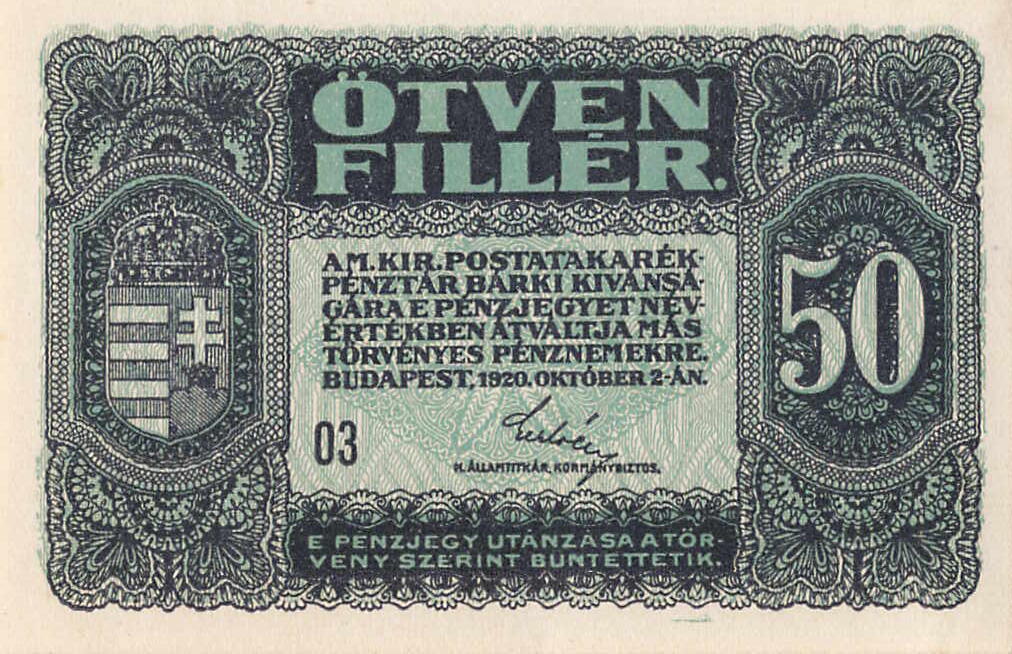 小福收藏拍卖第197期 裸钞场 本期有多张豹子号靓号 百慕大03年50元纪念钞百位号 马来亚和英属婆罗洲开国第一张纸币大冠女王 马来亚 41年1元英王乔六 法属太平洋10000法郎 捷克1000克朗纪念钞千位号  卢森堡 1000法郎  萨尔瓦多样钞 匈牙利 法罗群岛 危地马拉等多国精美纸币 匈牙利 1920年 50Fillér unc