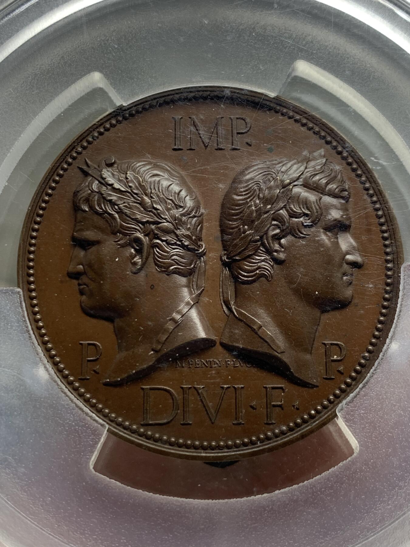 《竞宝斋》第435场 周日，周一2场连拍 （全场包邮） 冠军分 PCGS SP65 法国 1844年 法国NEM大学科学院会议 加大加厚盒大铜章，巧克力包浆，高浮雕，名家作品，赏心悦目，不可多得