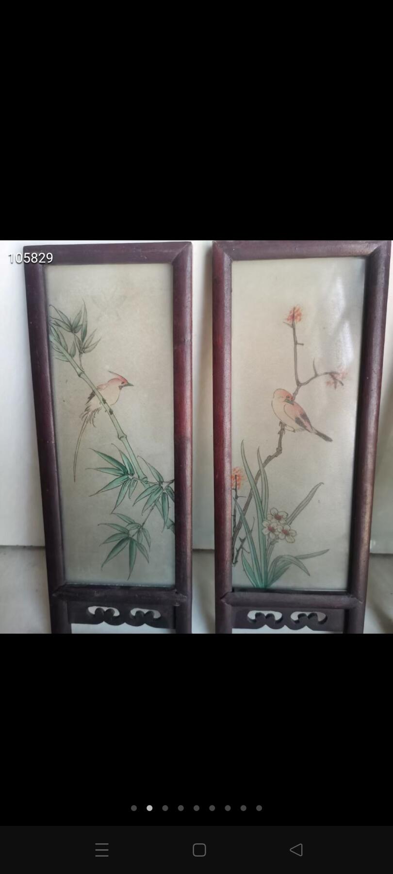 老物件六联小屏风！精美手绘花鸟图案，实木框装，每幅尺寸乘以24厘米  画面绘制竹子小鸟、梅花小鸟、兰花小鸟等，画工细腻生动！木质框架保存完