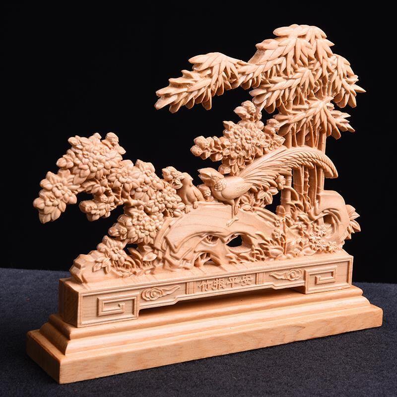 听雨轩（16）木雕 太行崖柏实木双面雕刻 竹报平安