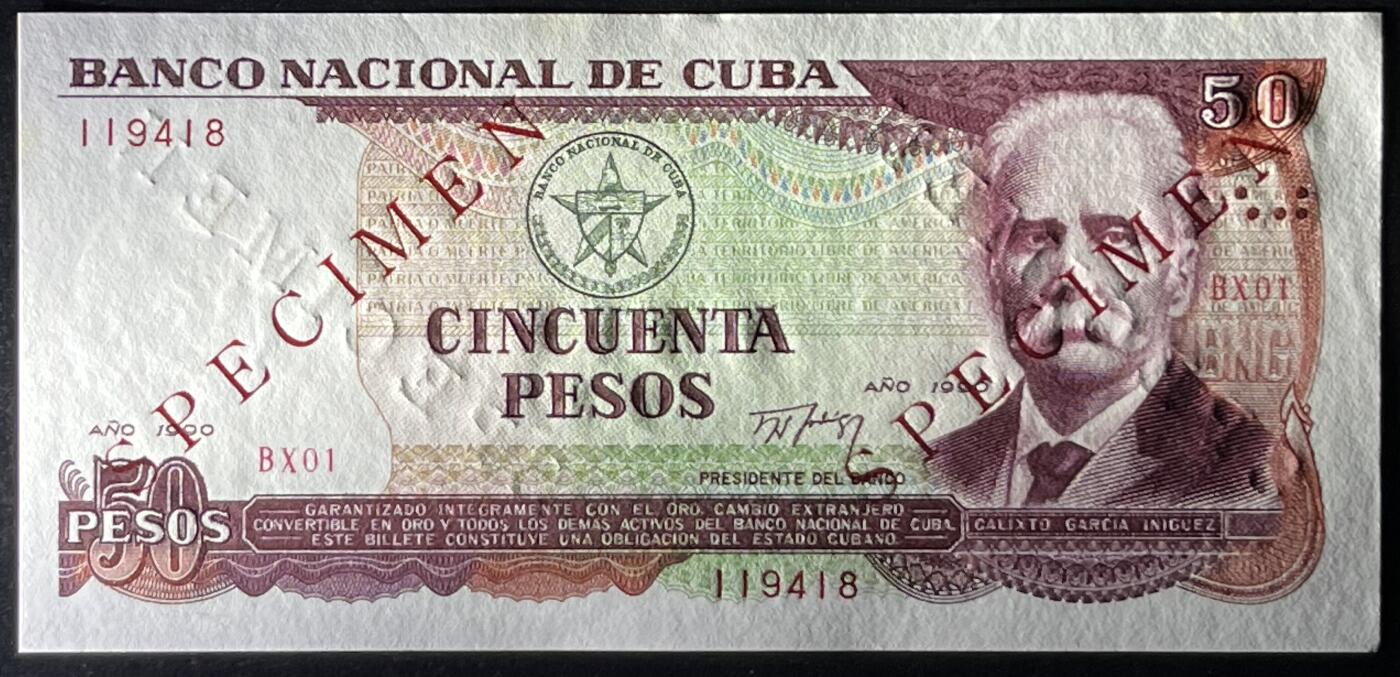 小福收藏拍卖第197期 裸钞场 本期有多张豹子号靓号 百慕大03年50元纪念钞百位号 马来亚和英属婆罗洲开国第一张纸币大冠女王 马来亚 41年1元英王乔六 法属太平洋10000法郎 捷克1000克朗纪念钞千位号  卢森堡 1000法郎  萨尔瓦多样钞 匈牙利 法罗群岛 危地马拉等多国精美纸币 古巴 1990年 50比索 样钞 中国代印 尾8 紫外有潮 unc