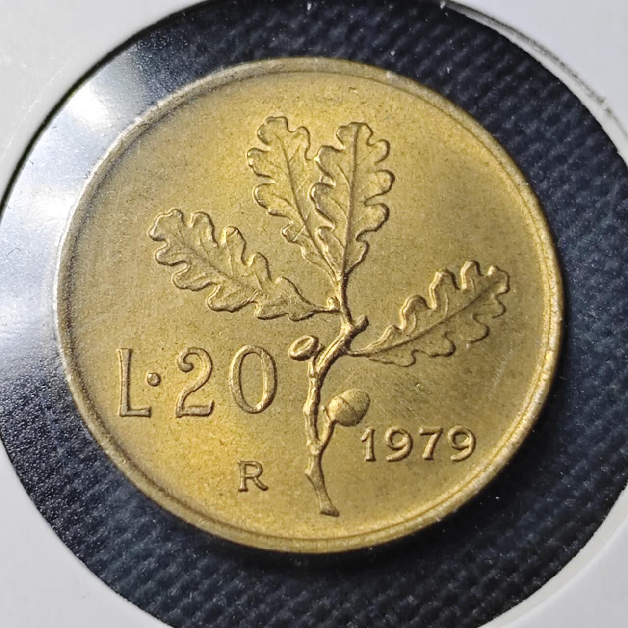 KK钱币收藏小铺  第363场  2月预留时间 周末发货  1979意大利20里拉铜币 好品