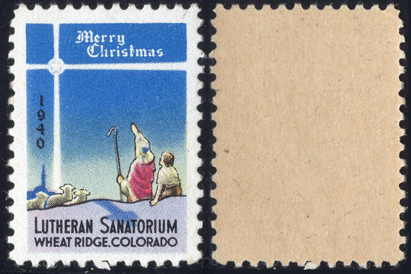 洪涛臻品批发群 精选邮票限时拍卖第1155期  美国圣诞节封缄票1940年 基督教象征的牧羊人、三只羊与儿童，宗教象征的圣诞十字星 原胶好品