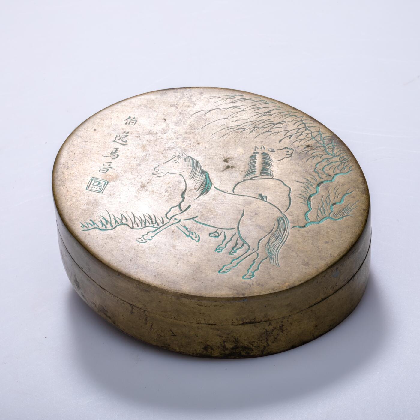 日本大阪雅和auction 2025金秋競賣會第一期 銅 馬晉款駿馬墨盒 尺寸:W:9 H:3cm