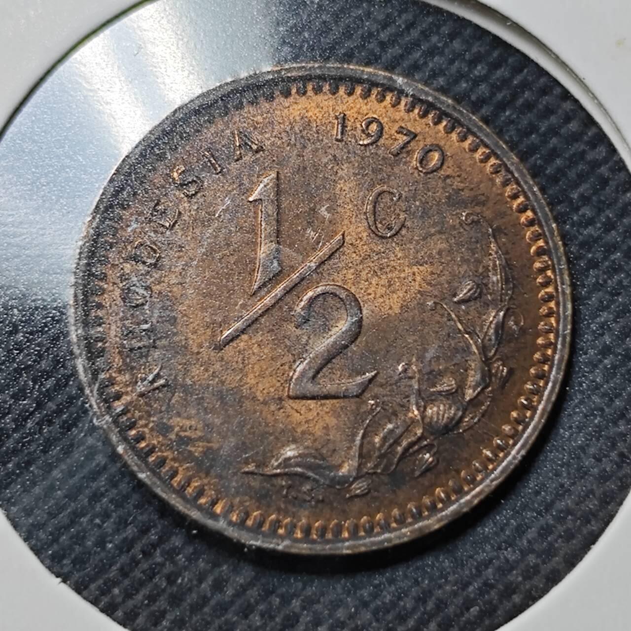 KK钱币收藏小铺  第364场  2月预留时间 周末发货  1970罗得西亚1/2分铜币