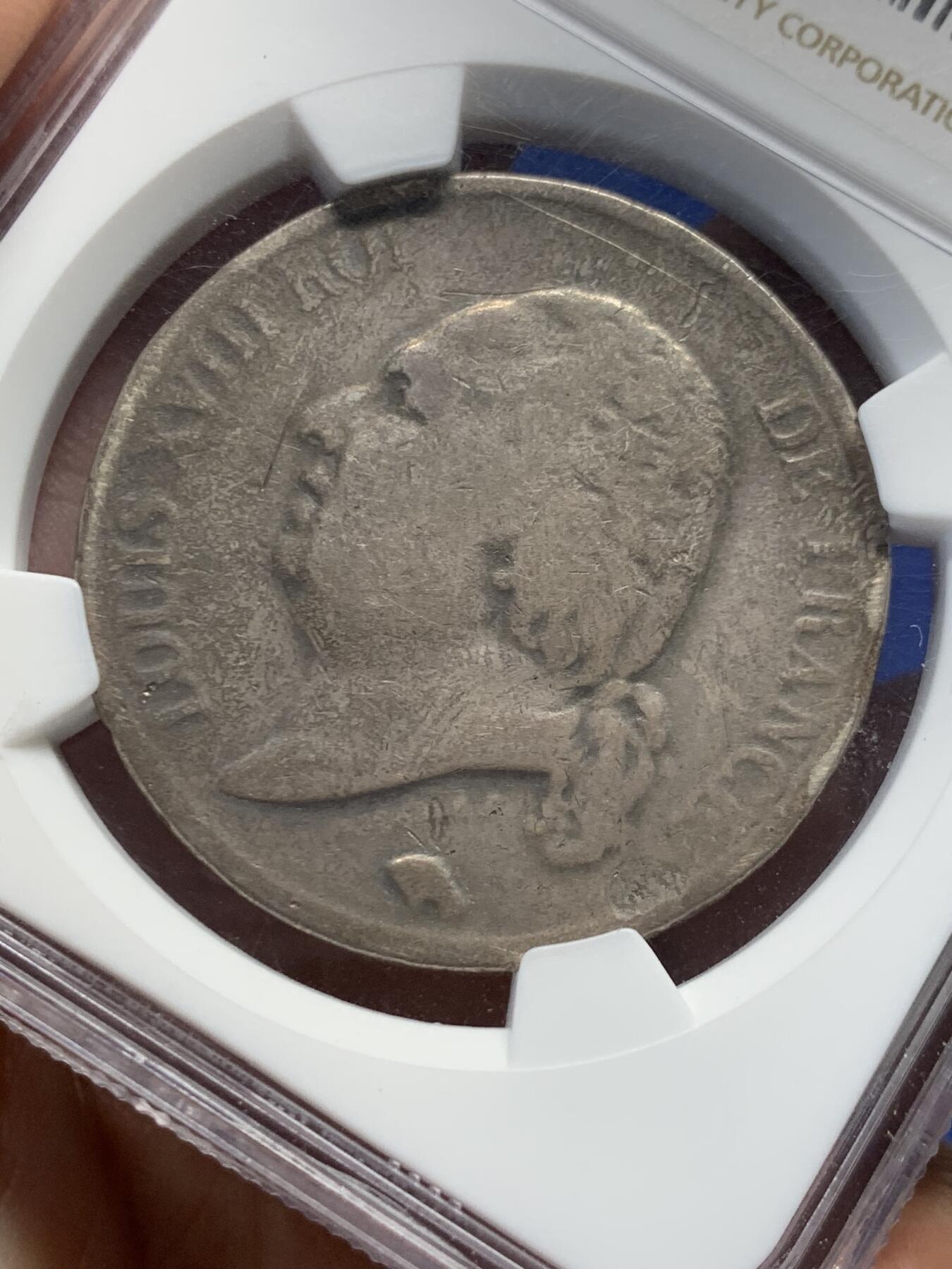 《竞宝斋》第435场 周日，周一2场连拍 （全场包邮） NGC VG10 法国 1822年W版路易十八5法郎银币