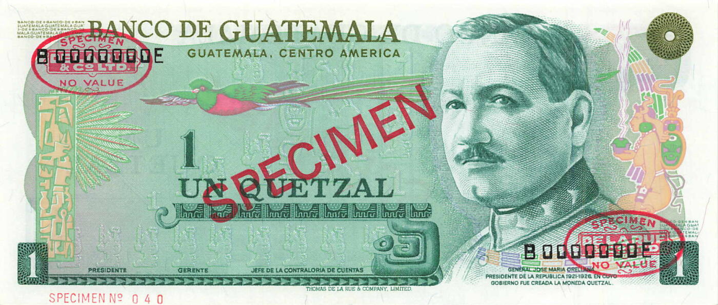 小福收藏拍卖第197期 裸钞场 本期有多张豹子号靓号 百慕大03年50元纪念钞百位号 马来亚和英属婆罗洲开国第一张纸币大冠女王 马来亚 41年1元英王乔六 法属太平洋10000法郎 捷克1000克朗纪念钞千位号  卢森堡 1000法郎  萨尔瓦多样钞 匈牙利 法罗群岛 危地马拉等多国精美纸币 危地马拉 1972-83年 1格查尔 样钞 unc