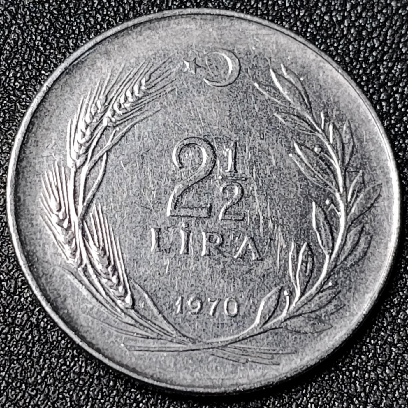 泉币菌-第124场-精品福利场(115场之后的本周末发货，感谢理解) 大币 土耳其 2.5里拉合金钢硬币 1970年 30.0毫米9.0克