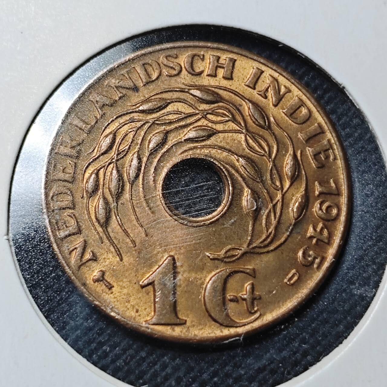 KK钱币收藏小铺  第364场  2月预留时间 周末发货  1945荷属东印度一分铜币 好品