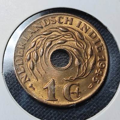 KK钱币收藏小铺  第364场  2月预留时间 周末发货 -  1945荷属东印度一分铜币 好品