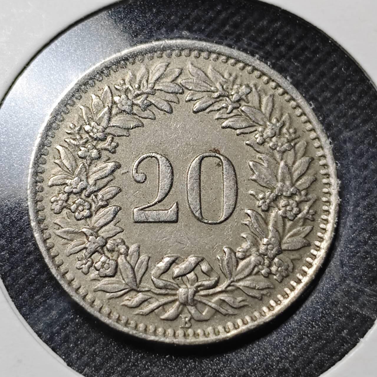 KK钱币收藏小铺  第364场  2月预留时间 周末发货  1955瑞士20分