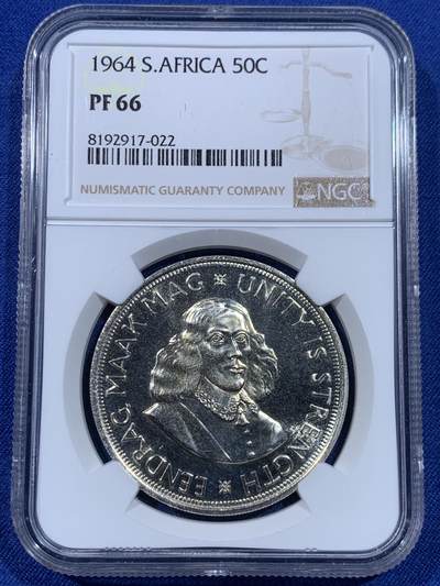 《竞宝斋》第435场 周日，周一2场连拍 （全场包邮） - NGC PF66 南非1964年吕贝克跳羚羊50分精制银币，PROOF精制币，币面清爽干净又漂亮，状态一流，高分。