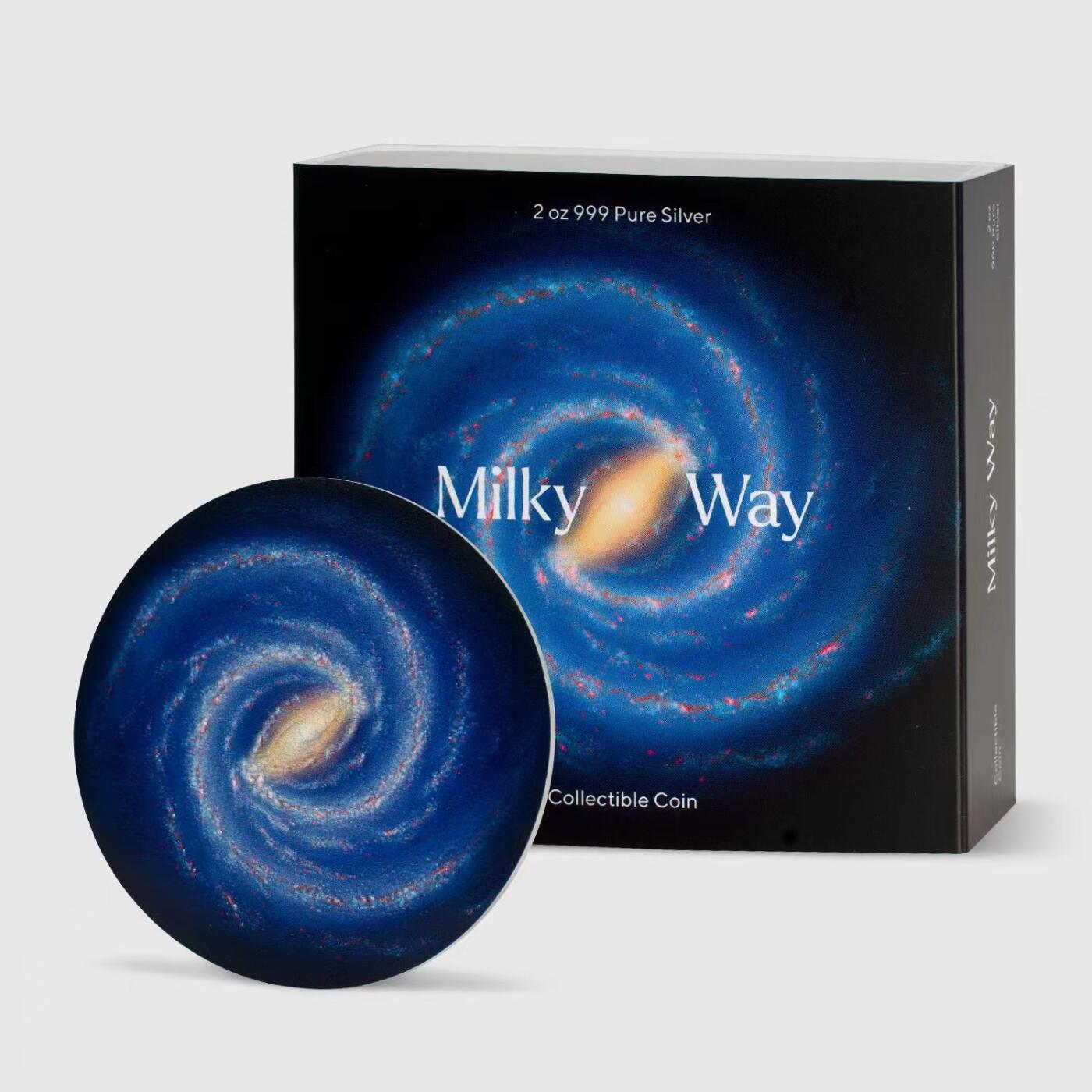 银河系 Milky Way  2022乍得发行 面值：10000中非法郎 材质：2oz银 发行量：500枚 直径：60mm  