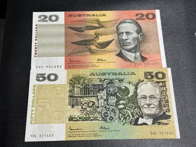 《外钞收藏家》第五百八十一期（畅拍场）（本平台长期征集拍品、欢迎藏友们联系合作） - 澳大利亚纸币贝版20、50元 2张一起 非全新 品相如图