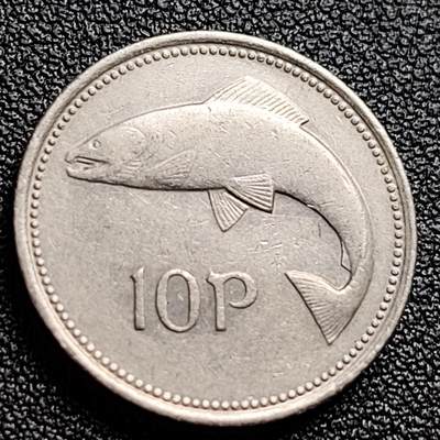 泉币菌-第123场-精品福利场(115场之后的本周末发货，感谢理解) - 爱尔兰1993年10便士 鲑鱼 铜镍23mm 