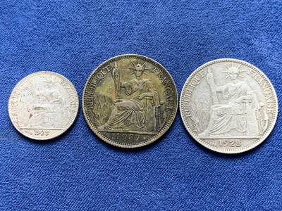 《竞宝斋》第435场 周日，周一2场连拍 （全场包邮） - 三枚一组 法属印支坐洋银币 1937年+1928年20分两枚 +1928年10分一枚