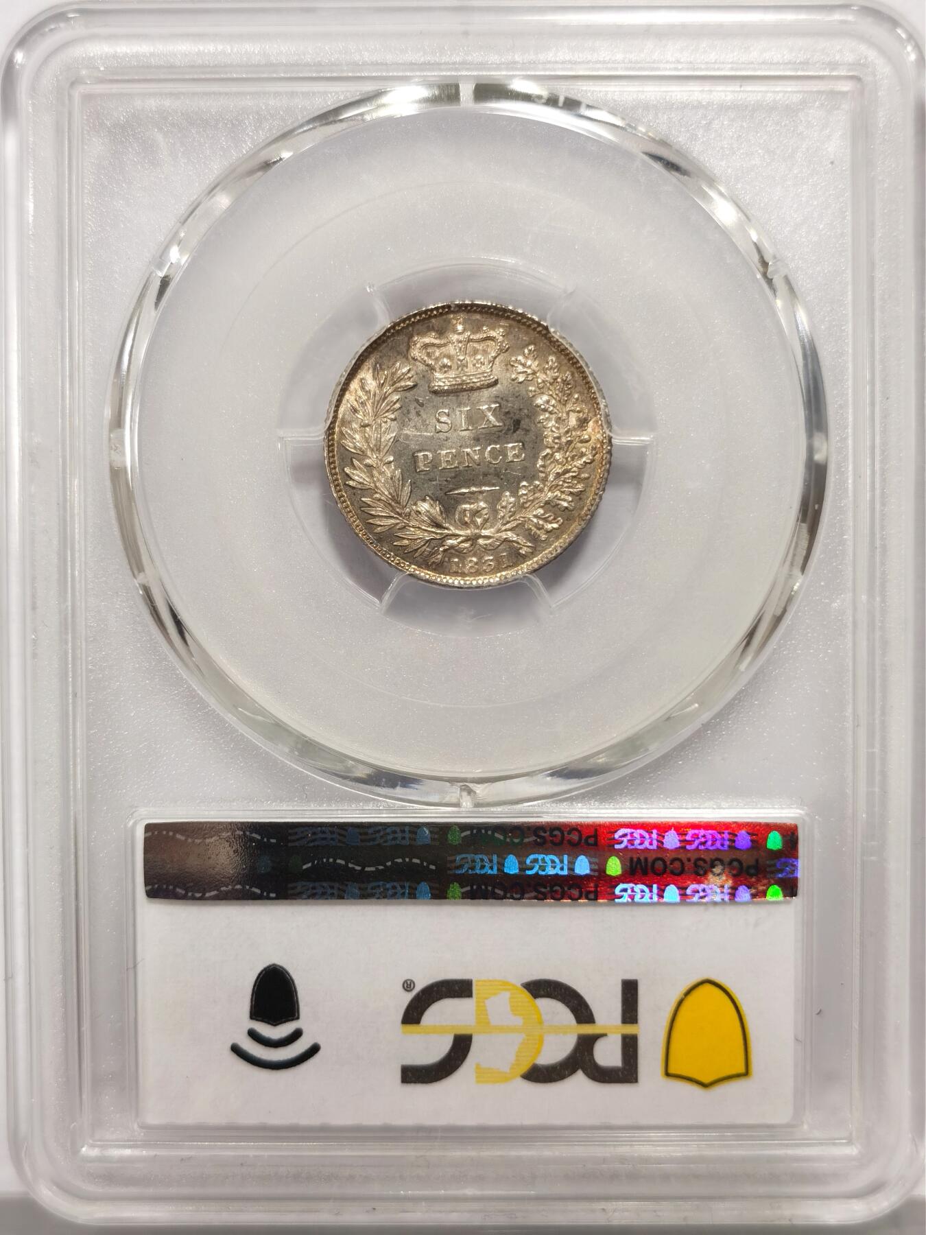 博洋堂“物美丰成”11月精品专场暨第145期（全场包邮） PCGS MS63 英国1831年威廉四世6便士银币，带彩原光好状态