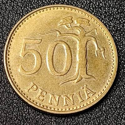 泉币菌-第124场-精品福利场(115场之后的本周末发货，感谢理解) - 芬兰50芬尼硬币  25mm 持剑狮子