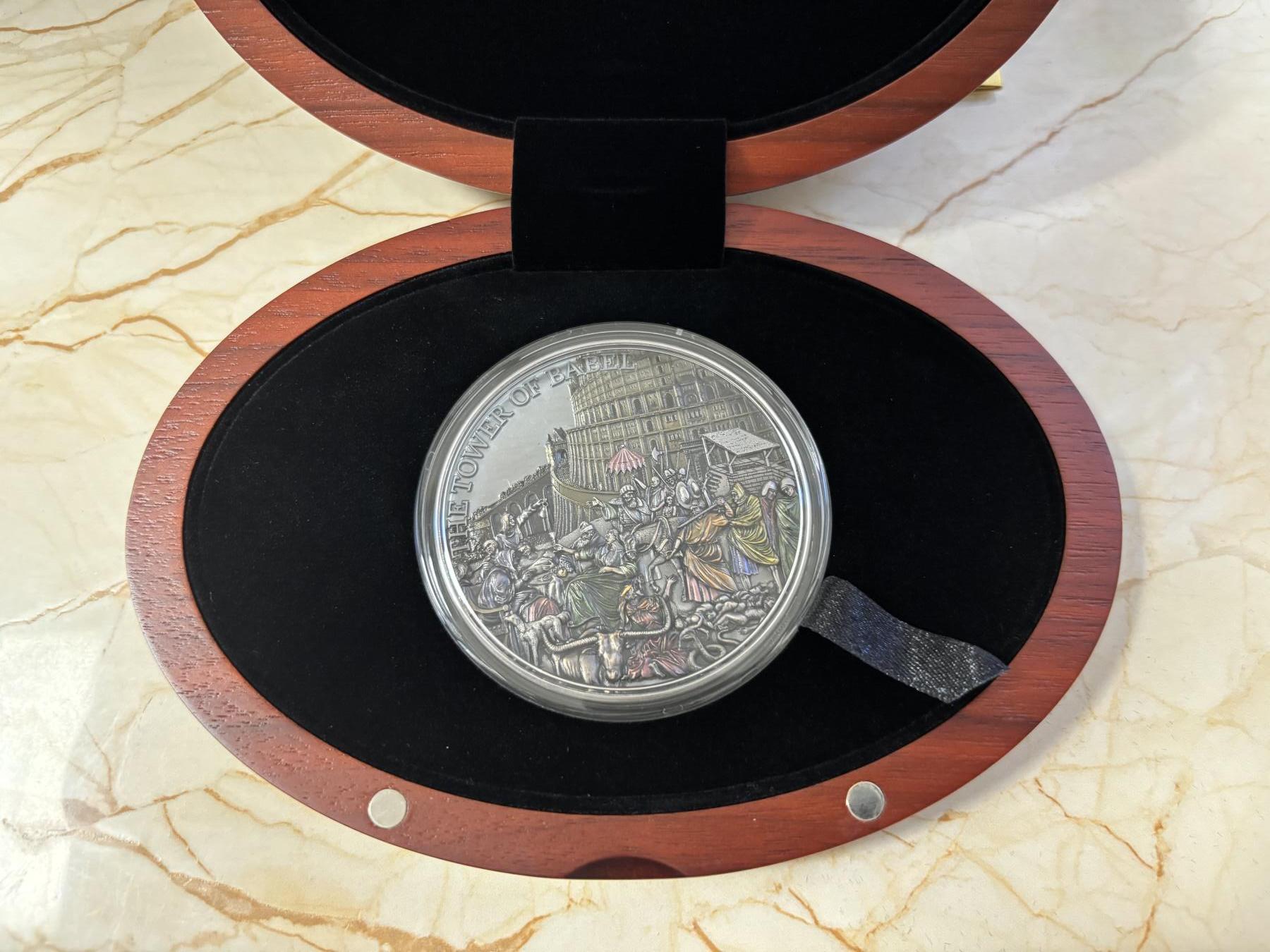 第181期拍卖 托克劳2022年巴别塔通天塔5盎司高浮雕纪念彩色银币，999银，发行量299枚，