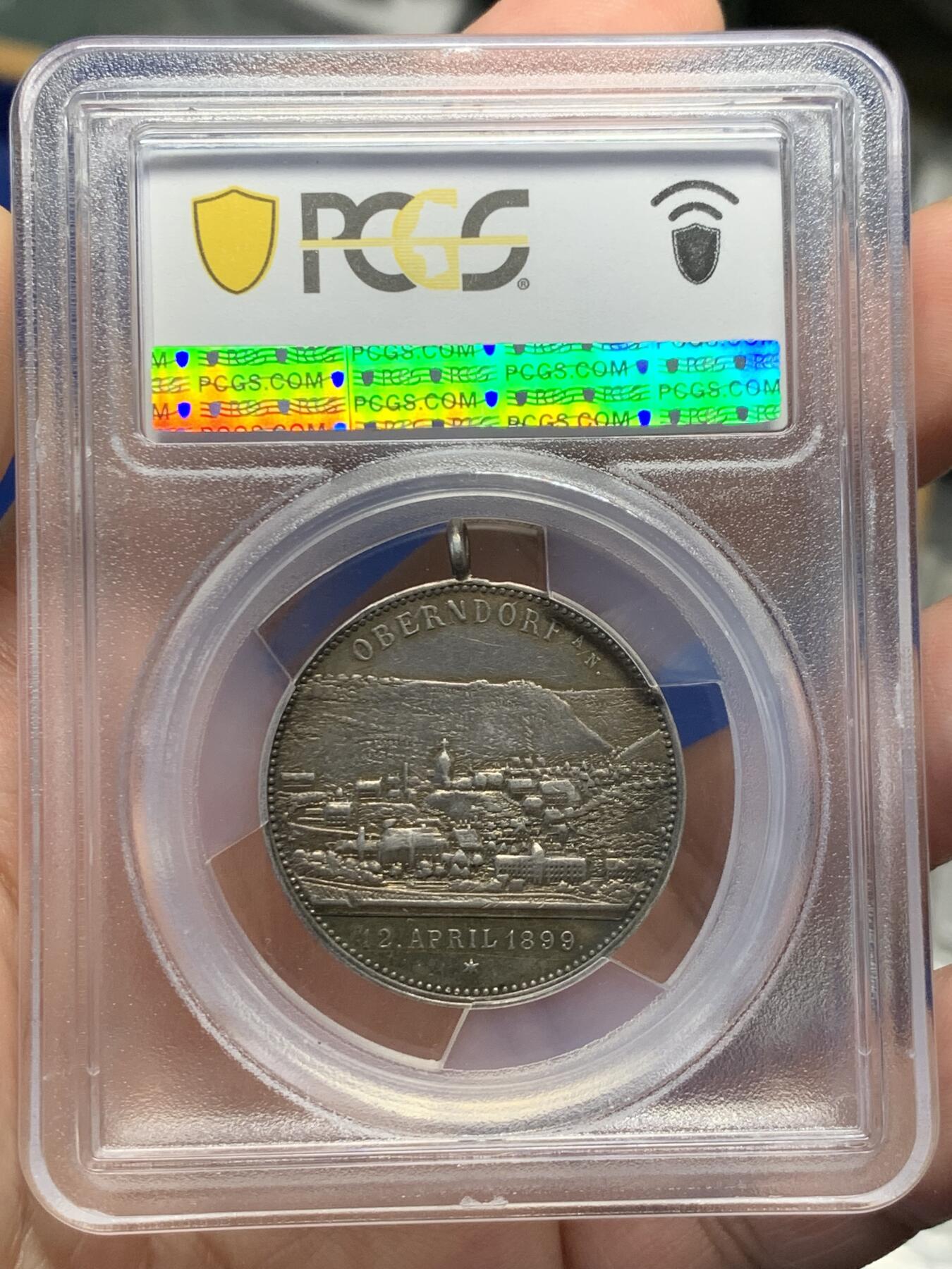 《竞宝斋》第435场 周日，周一2场连拍 （全场包邮） PCGS AU58 德国 1899年 符腾堡王室夫妇 到访镀银纪念铜章 品种首见 加厚盒装