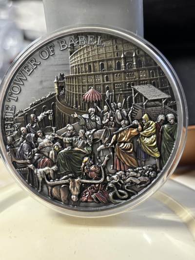 第181期拍卖 - 托克劳2022年巴别塔通天塔5盎司高浮雕纪念彩色银币，999银，发行量299枚，